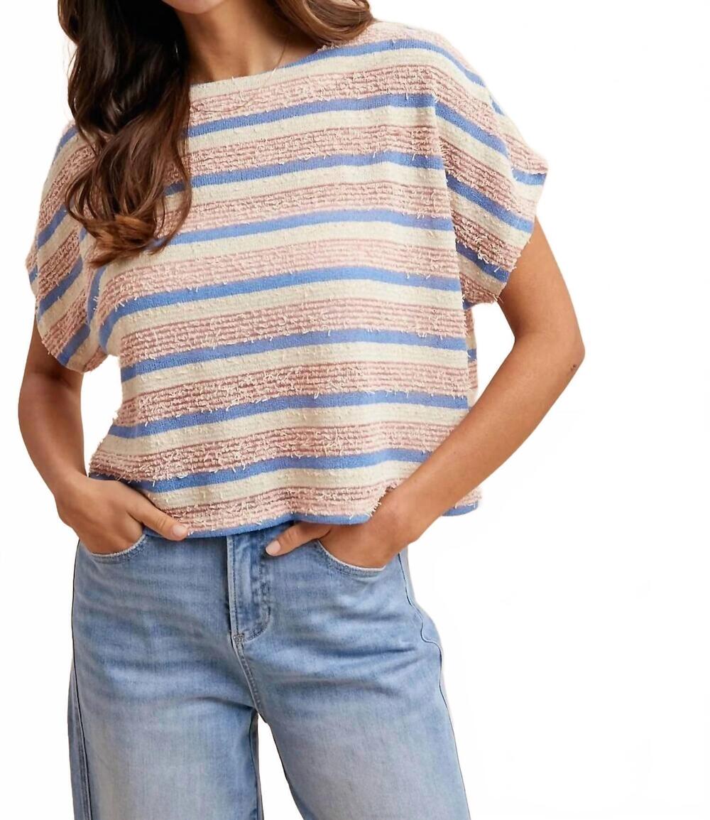 NEW ANNIEWEAR tweed texture striped crop knit top in pink